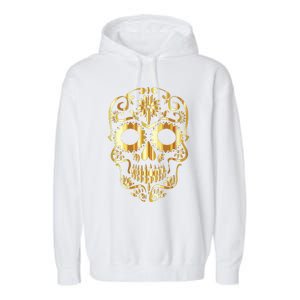 Golden Skull Day Of The Dead Mask Dia De Muertos Garment-Dyed Fleece Hoodie