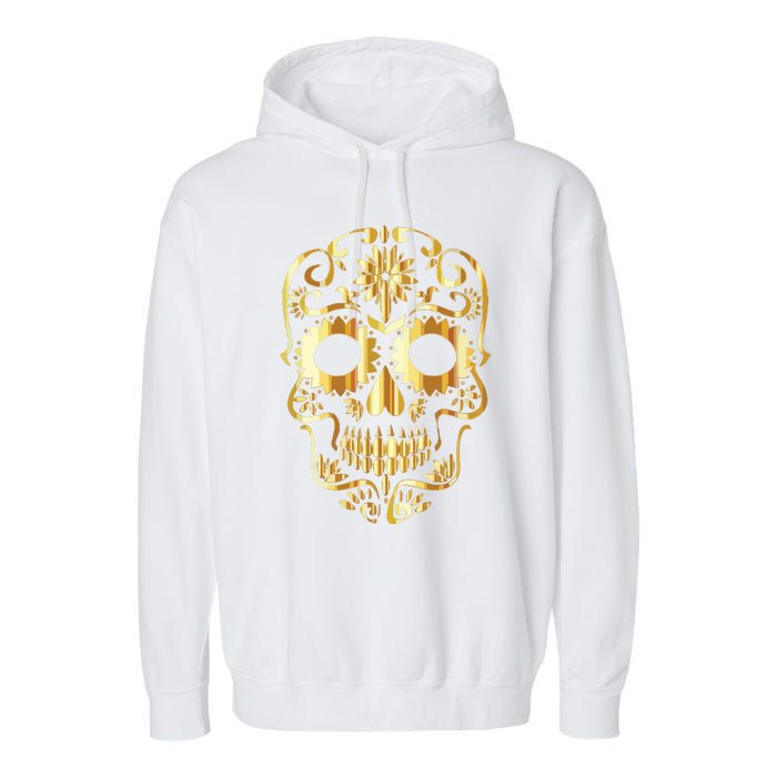 Golden Skull Day Of The Dead Mask Dia De Muertos Garment-Dyed Fleece Hoodie