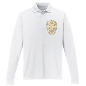 Golden Skull Day Of The Dead Mask Dia De Muertos Performance Long Sleeve Polo