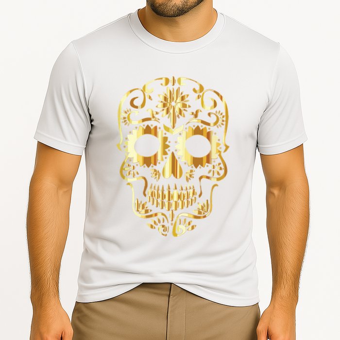 Golden Skull Day Of The Dead Mask Dia De Muertos Cooling Performance Crew T-Shirt