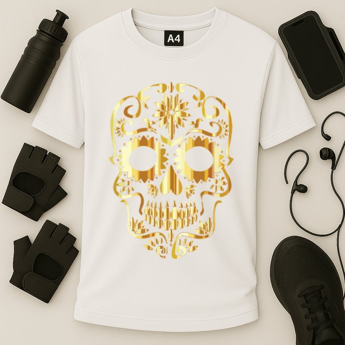 Golden Skull Day Of The Dead Mask Dia De Muertos Cooling Performance Crew T-Shirt