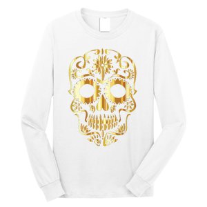 Golden Skull Day Of The Dead Mask Dia De Muertos Long Sleeve Shirt