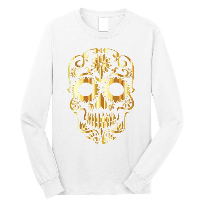 Golden Skull Day Of The Dead Mask Dia De Muertos Long Sleeve Shirt