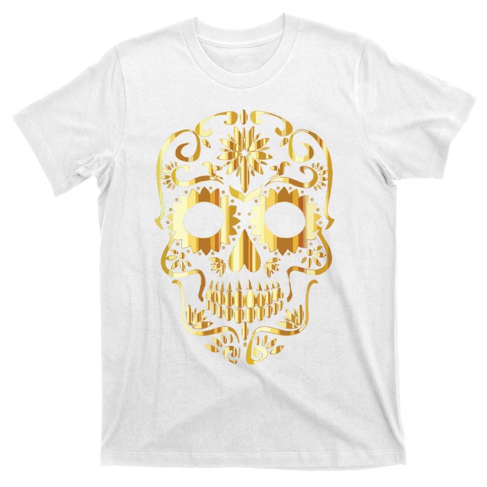 Golden Skull Day Of The Dead Mask Dia De Muertos T-Shirt