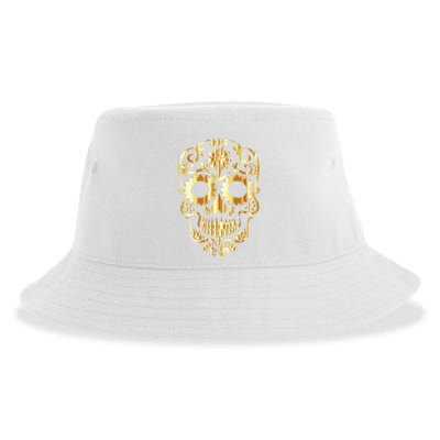 Golden Skull Day Of The Dead Mask Dia De Muertos Sustainable Bucket Hat
