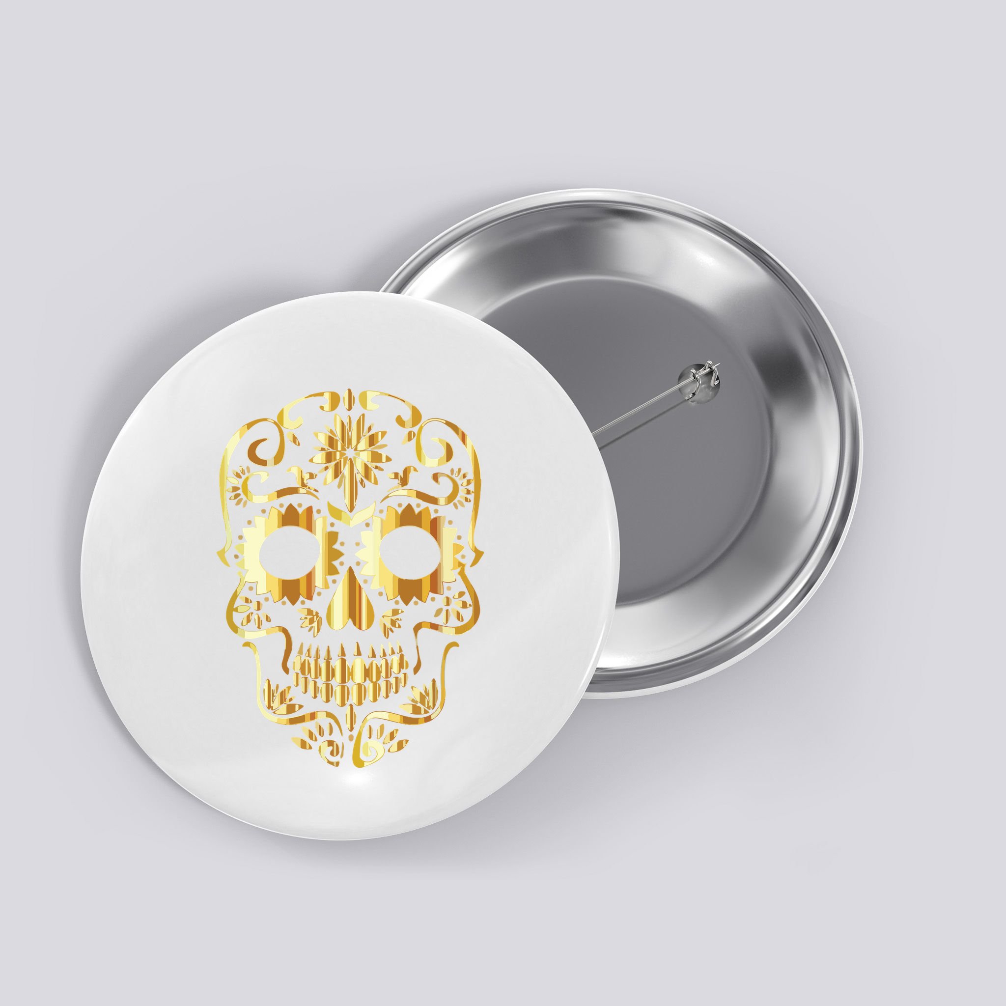 Golden Skull Day Of The Dead Mask Dia De Muertos Button