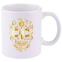 Golden Skull Day Of The Dead Mask Dia De Muertos 11oz C Handle Ceramic Mug