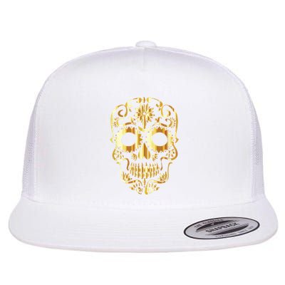 Golden Skull Day Of The Dead Mask Dia De Muertos Flatbill Hat