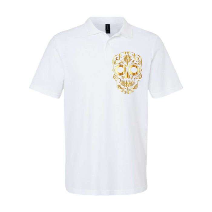 Golden Skull Day Of The Dead Mask Dia De Muertos Softstyle Adult Sport Polo