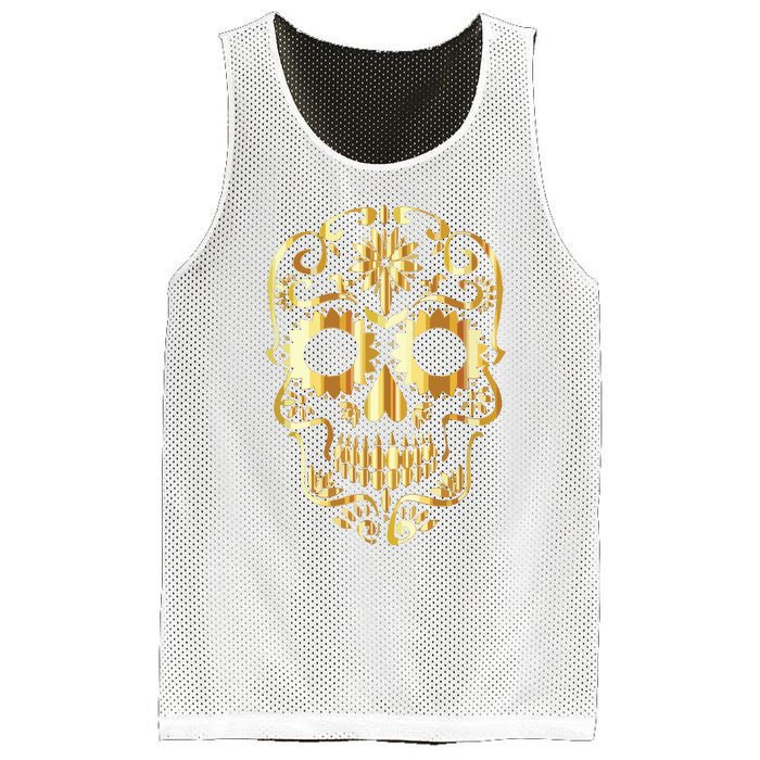 Golden Skull Day Of The Dead Mask Dia De Muertos Mesh Reversible Basketball Jersey Tank