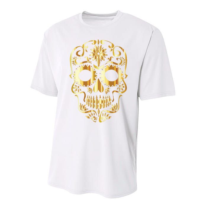 Golden Skull Day Of The Dead Mask Dia De Muertos Performance Sprint T-Shirt