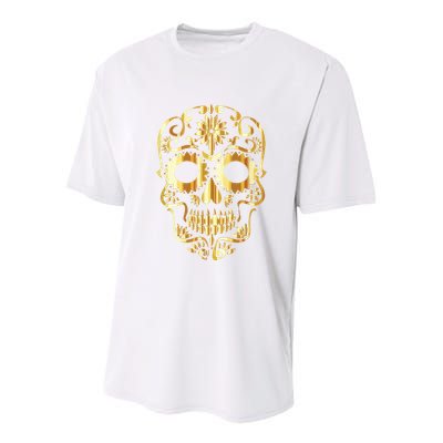 Golden Skull Day Of The Dead Mask Dia De Muertos Youth Performance Sprint T-Shirt