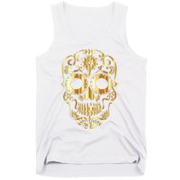 Golden Skull Day Of The Dead Mask Dia De Muertos Tank Top