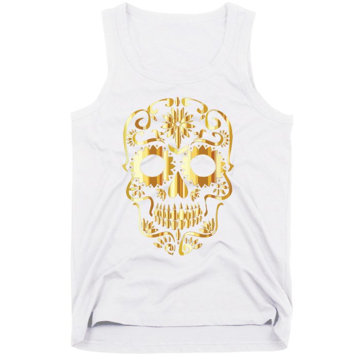 Golden Skull Day Of The Dead Mask Dia De Muertos Tank Top