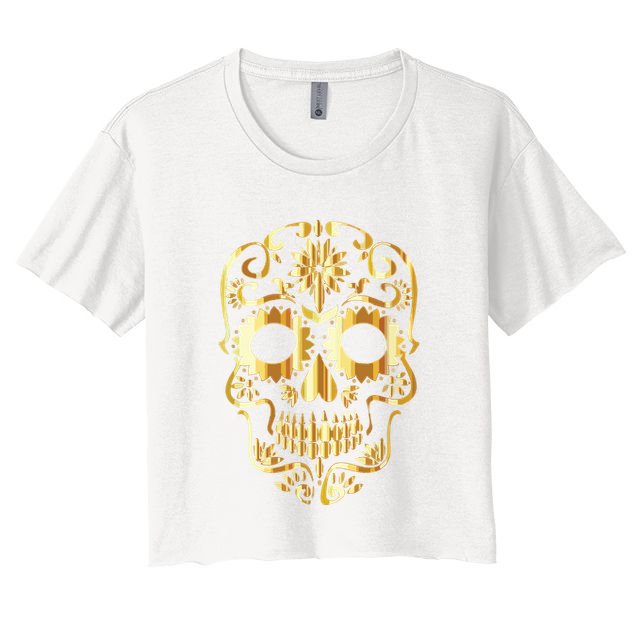 Golden Skull Day Of The Dead Mask Dia De Muertos Crop Top