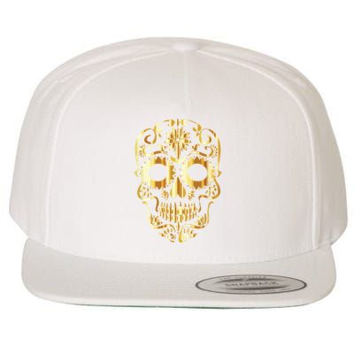 Golden Skull Day Of The Dead Mask Dia De Muertos Wool Snapback Cap