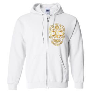 Golden Skull Day Of The Dead Mask Dia De Muertos Full Zip Hoodie