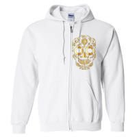 Golden Skull Day Of The Dead Mask Dia De Muertos Full Zip Hoodie