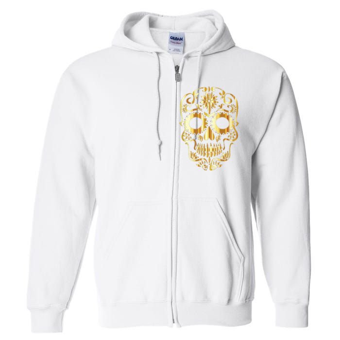 Golden Skull Day Of The Dead Mask Dia De Muertos Full Zip Hoodie