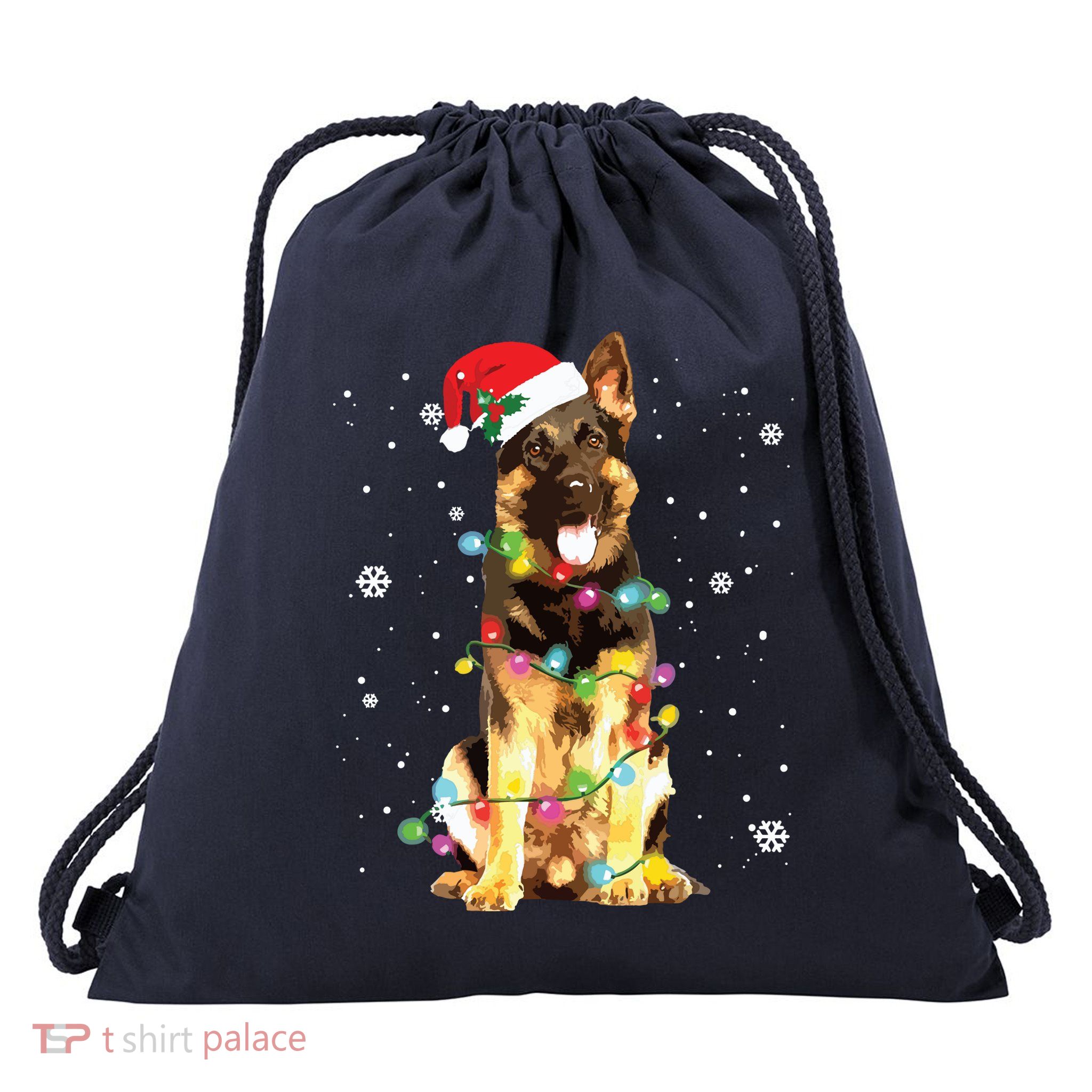 German Shepherd Dog Tree Christmas Sweater Xmas Dogs Gifts Drawstring Bag