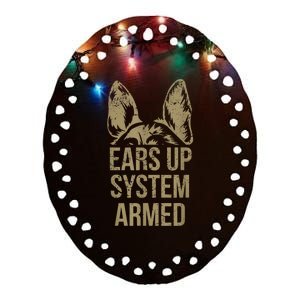 German Shepherd Ears Up System Armed Ceramic Oval Ornament