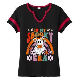 Groovy Sbooky Era Cute Ghost Boo Funny Reading Halloween Ladies Halftime Notch Neck Tee