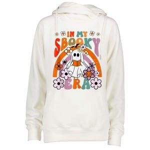 Groovy Sbooky Era Cute Ghost Boo Funny Reading Halloween Womens Funnel Neck Pullover Hood