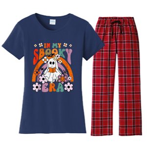 Groovy Sbooky Era Cute Ghost Boo Funny Reading Halloween Women's Flannel Pajama Set