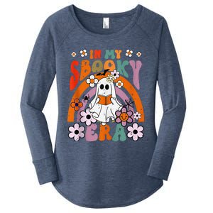 Groovy Sbooky Era Cute Ghost Boo Funny Reading Halloween Women's Perfect Tri Tunic Long Sleeve Shirt