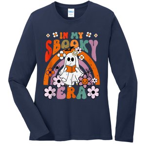 Groovy Sbooky Era Cute Ghost Boo Funny Reading Halloween Ladies Long Sleeve Shirt