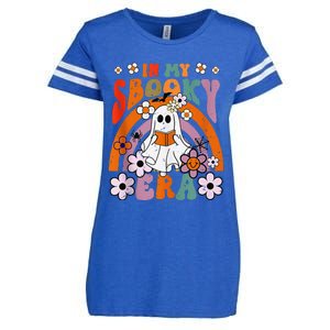 Groovy Sbooky Era Cute Ghost Boo Funny Reading Halloween Enza Ladies Jersey Football T-Shirt