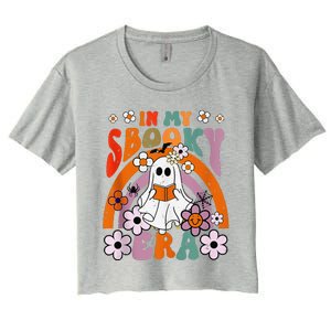 Groovy Sbooky Era Cute Ghost Boo Funny Reading Halloween Women's Crop Top Tee