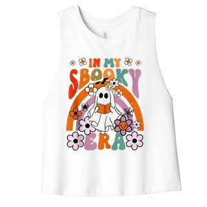 Groovy Sbooky Era Cute Ghost Boo Funny Reading Halloween Women's Racerback Cropped Tank