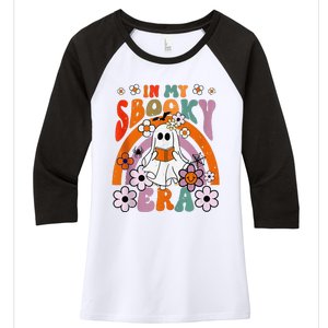 Groovy Sbooky Era Cute Ghost Boo Funny Reading Halloween Women's Tri-Blend 3/4-Sleeve Raglan Shirt