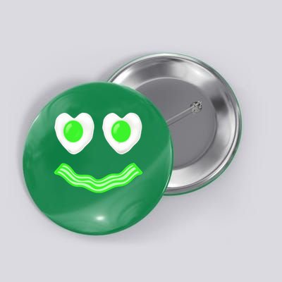 Green Smile Face Eggs And Bacon Ham Breakfast Brunch  Button