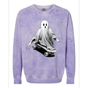 Ghost Skateboard Funny Skateboarding Lazy Halloween Costume Funny Gift Colorblast Crewneck Sweatshirt