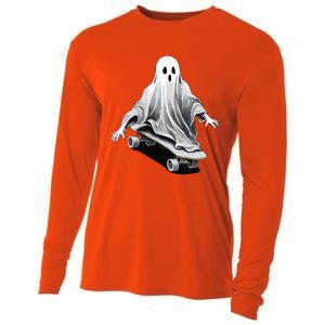 Ghost Skateboard Funny Skateboarding Lazy Halloween Costume Funny Gift Cooling Performance Long Sleeve Crew