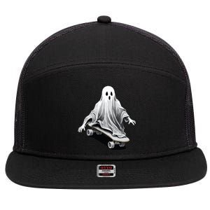 Ghost Skateboard Funny Skateboarding Lazy Halloween Costume Funny Gift 7 Panel Mesh Trucker Snapback Hat