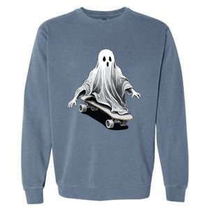 Ghost Skateboard Funny Skateboarding Lazy Halloween Costume Funny Gift Garment-Dyed Sweatshirt