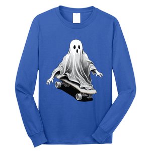 Ghost Skateboard Funny Skateboarding Lazy Halloween Costume Funny Gift Long Sleeve Shirt