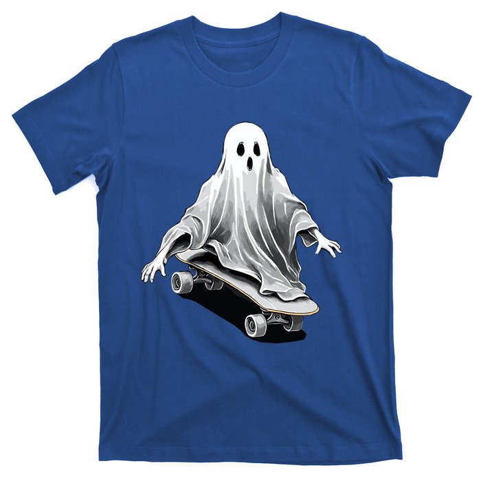 Ghost Skateboard Funny Skateboarding Lazy Halloween Costume Funny Gift T-Shirt