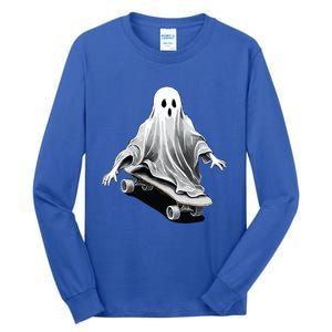 Ghost Skateboard Funny Skateboarding Lazy Halloween Costume Funny Gift Tall Long Sleeve T-Shirt