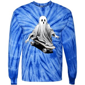 Ghost Skateboard Funny Skateboarding Lazy Halloween Costume Funny Gift Tie-Dye Long Sleeve Shirt