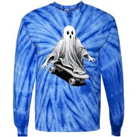 Ghost Skateboard Funny Skateboarding Lazy Halloween Costume Funny Gift Tie-Dye Long Sleeve Shirt