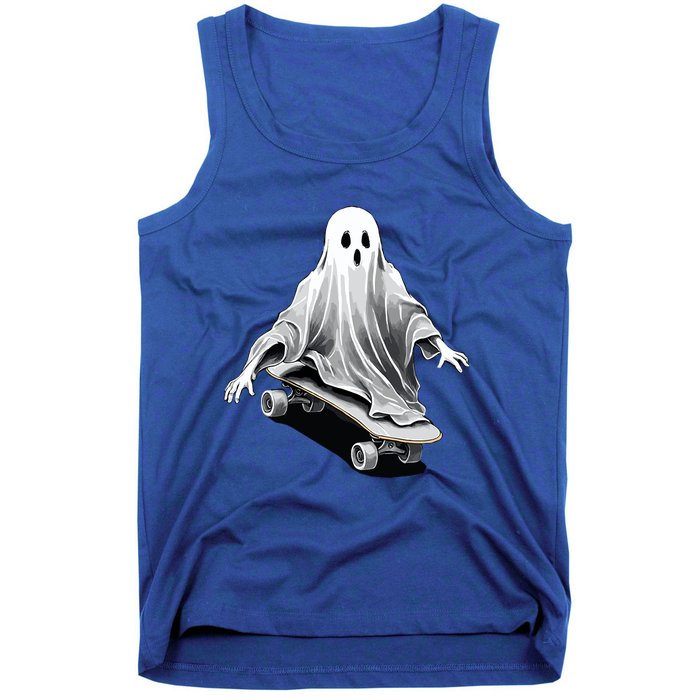 Ghost Skateboard Funny Skateboarding Lazy Halloween Costume Funny Gift Tank Top