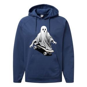 Ghost Skateboard Funny Skateboarding Lazy Halloween Costume Funny Gift Performance Fleece Hoodie