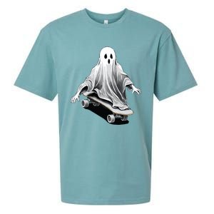 Ghost Skateboard Funny Skateboarding Lazy Halloween Costume Funny Gift Sueded Cloud Jersey T-Shirt