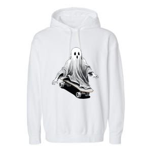 Ghost Skateboard Funny Skateboarding Lazy Halloween Costume Funny Gift Garment-Dyed Fleece Hoodie