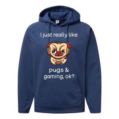 Gamer Shirts Funny Pug Lover Video Games Dog Pug Gaming Performance Fleece Hoodie