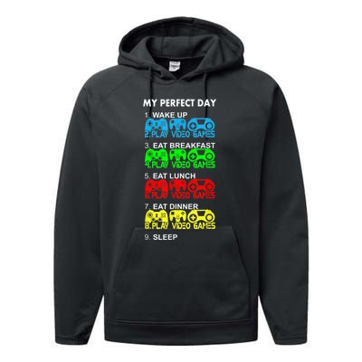 Gamer S.hirt Funny Perfect Day Video Games Love Gaming Performance Fleece Hoodie